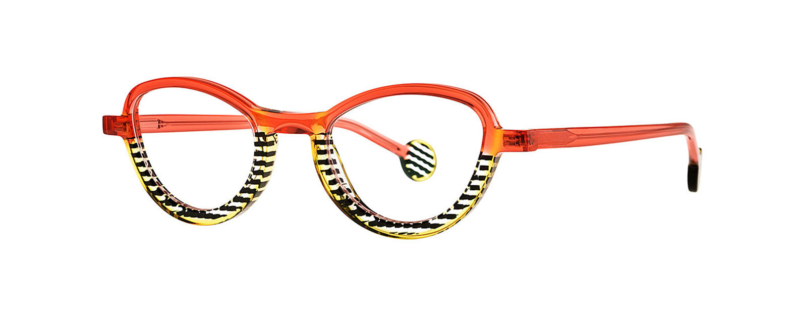Swing 14 Transparent Red + Transparent Yellow + Black Dot Stripes by Theo Eyewear
